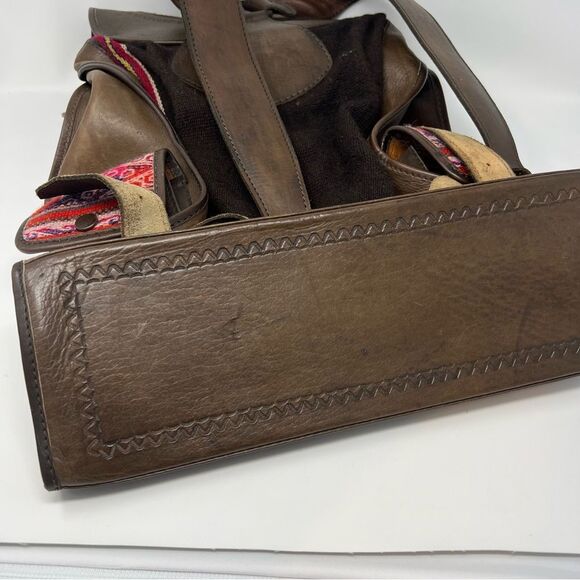 Vintage Leather and Kilim Backpack Dark Brown Travel Bag Backpack - Picture 5 of 16